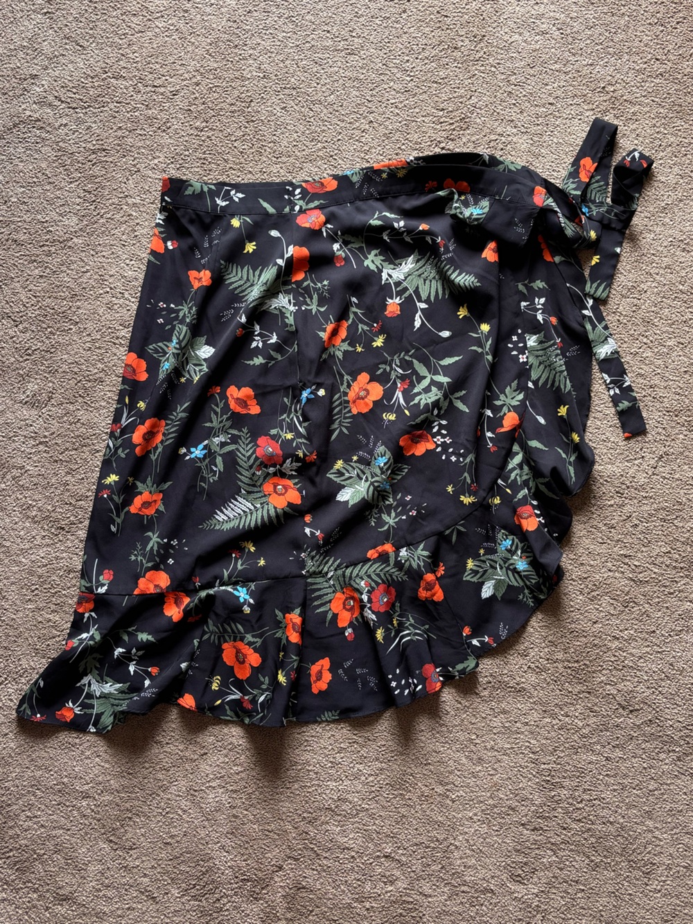 Black Floral Wrap Skirt